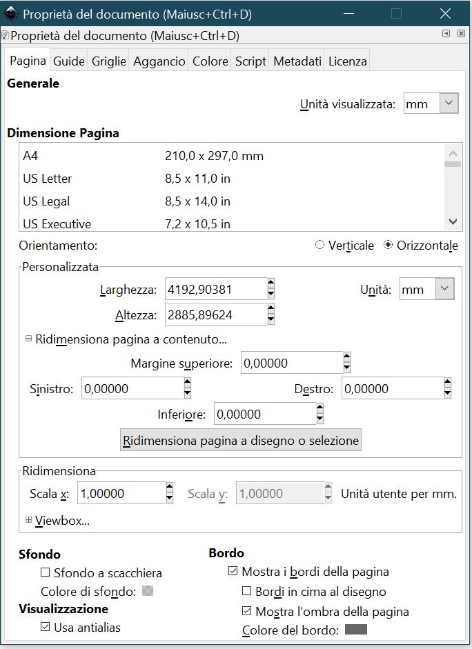 Proprieta' documento Inkscape