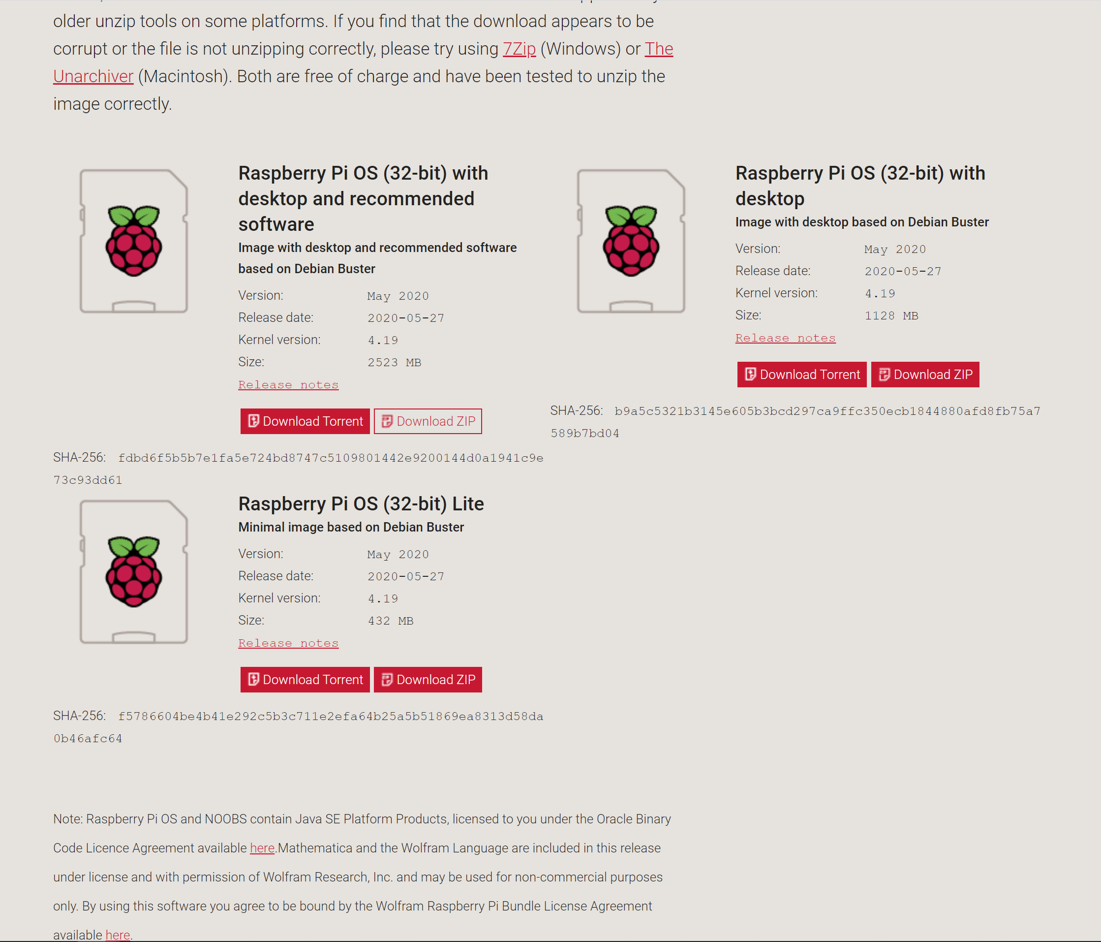 Pagina download Raspbian